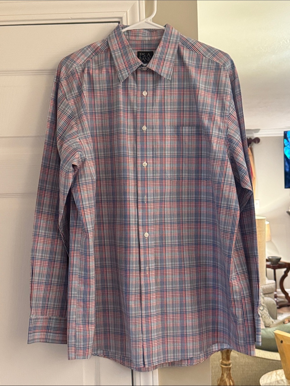 Jos. A. Bank Men's Plaid Dress Shirt - Blue & Pink